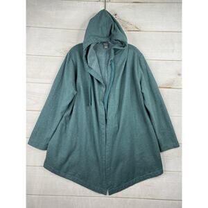 Eddie Bauer Hoodie Jacket Womens XL Green Open Front Sweatshirt Fleece Sweater